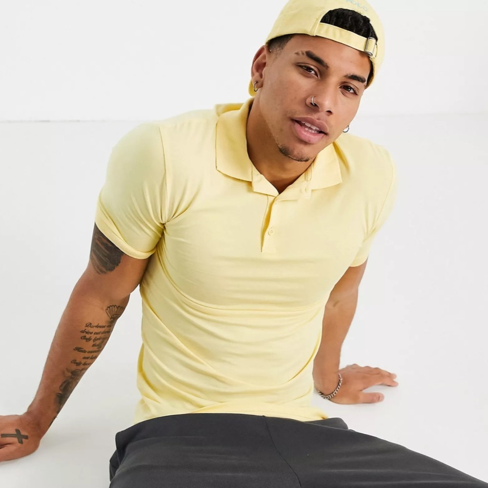 Bass Men Short Sleeve Polo Yellow Shirt Sz M